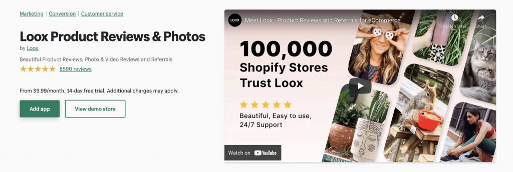 loox shopify app store